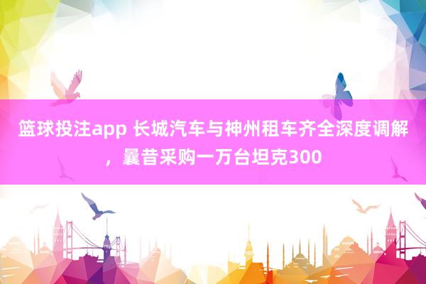 篮球投注app 长城汽车与神州租车齐全深度调解，曩昔采购一万台坦克300
