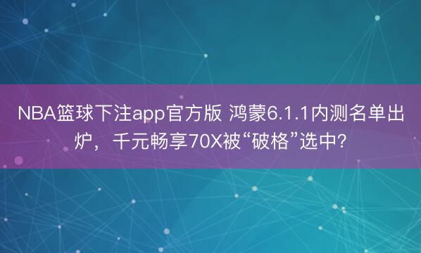 NBA篮球下注app官方版 鸿蒙6.1.1内测名单出炉，千元畅享70X被“破格”选中？